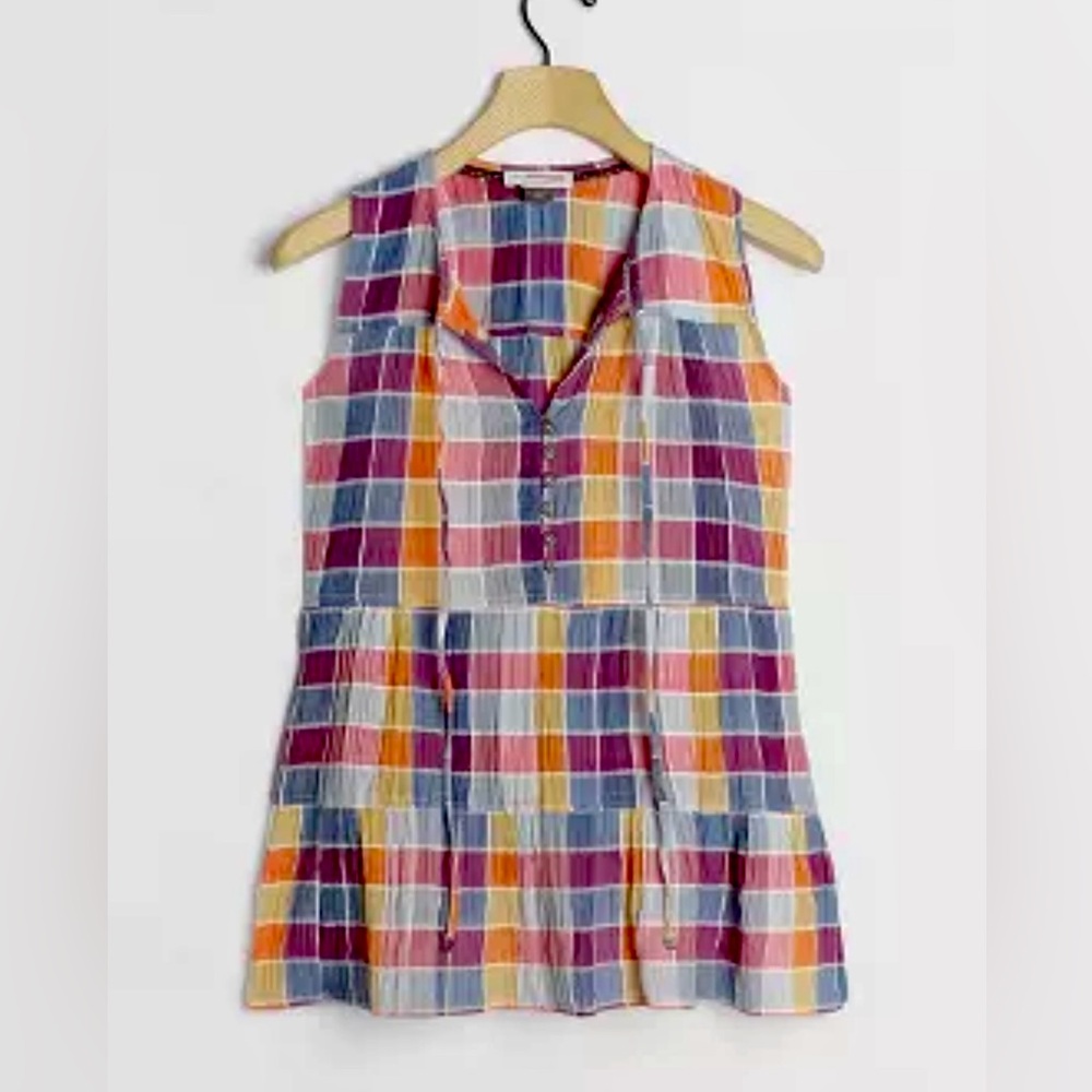 💥BOGO💥 Anthropologie Pilcro Sleeveless Plaid Top - Picture 1 of 6